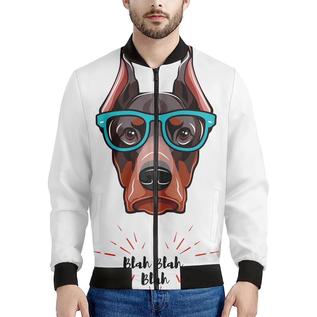 Dobermann With Glasses Print Men's Bomber Jacket