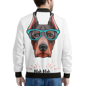 Dobermann With Glasses Print Men's Bomber Jacket