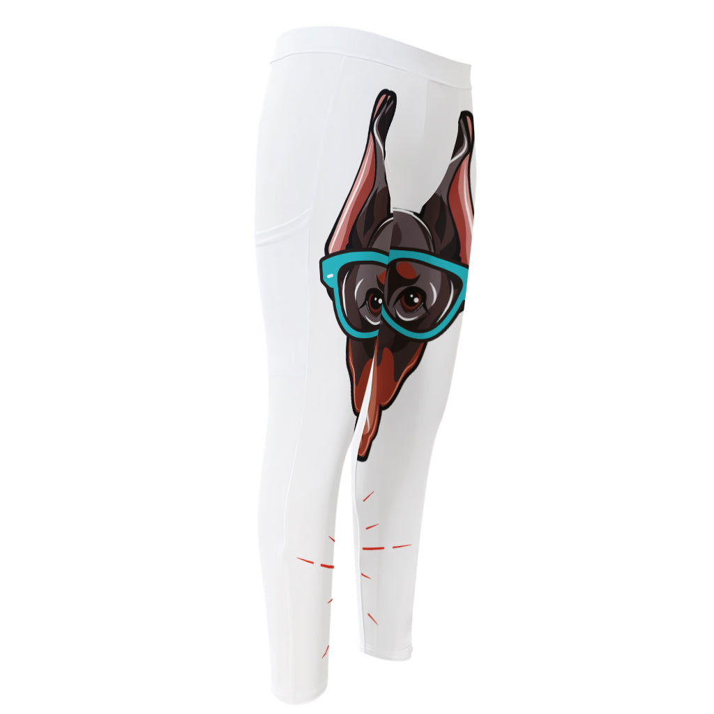 Dobermann With Glasses Print Men's Compression Pants