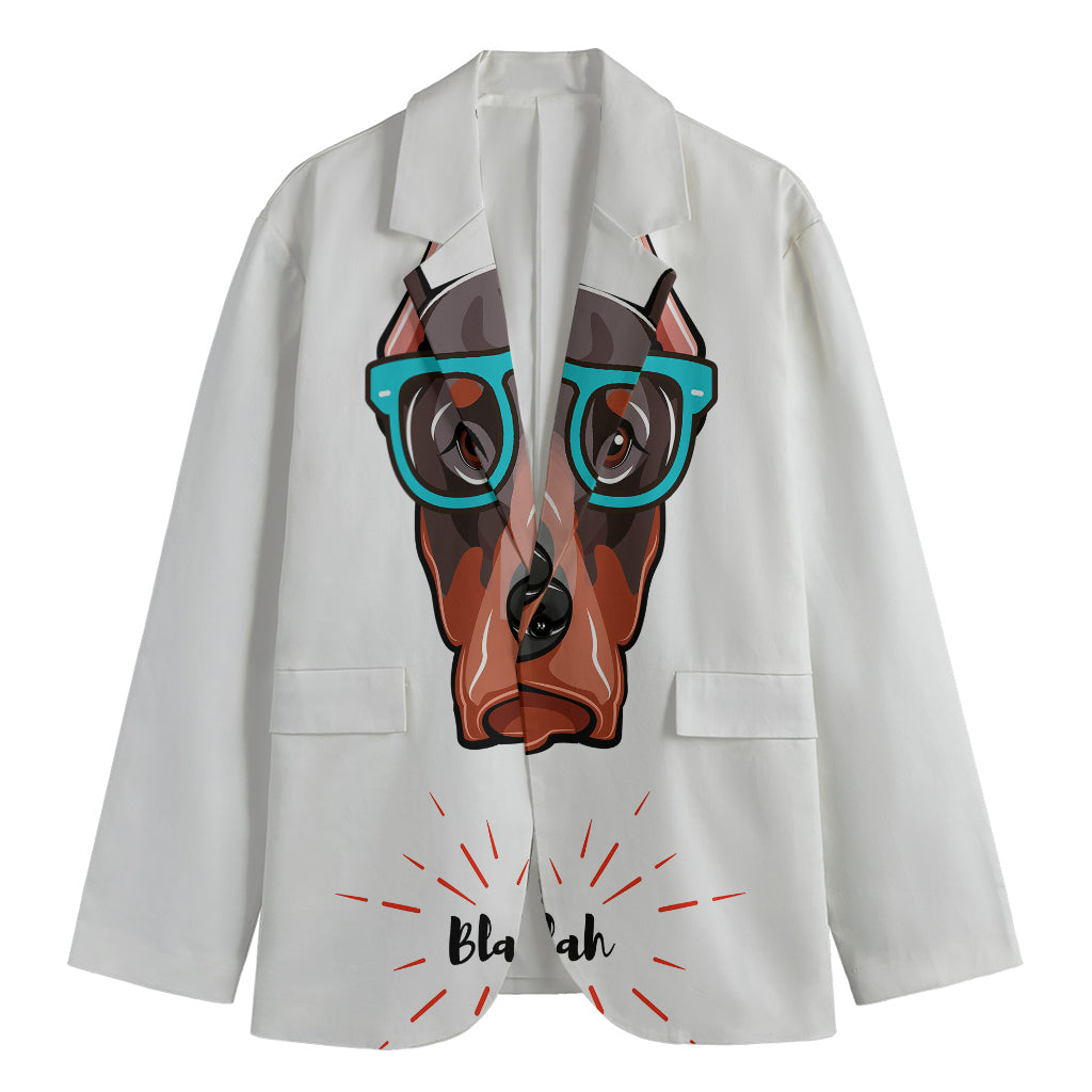 Dobermann With Glasses Print Men's Cotton Blazer