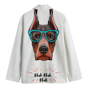 Dobermann With Glasses Print Men's Cotton Blazer