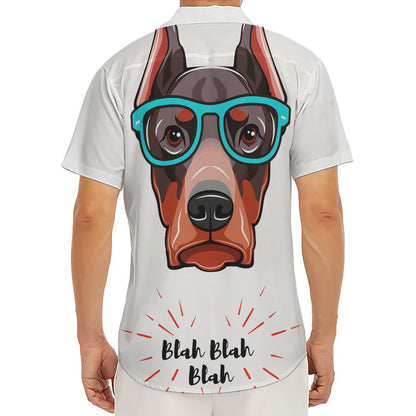 Dobermann With Glasses Print Men's Deep V-Neck Shirt