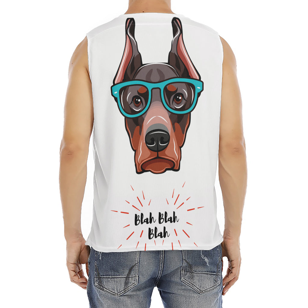 Dobermann With Glasses Print Men's Fitness Tank Top