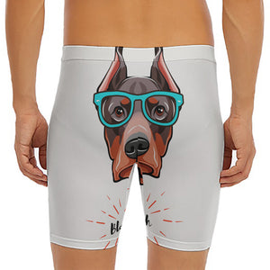 Dobermann With Glasses Print Men's Long Boxer Briefs