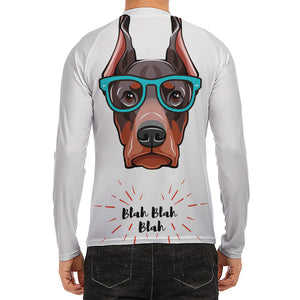 Dobermann With Glasses Print Men's Long Sleeve Rash Guard