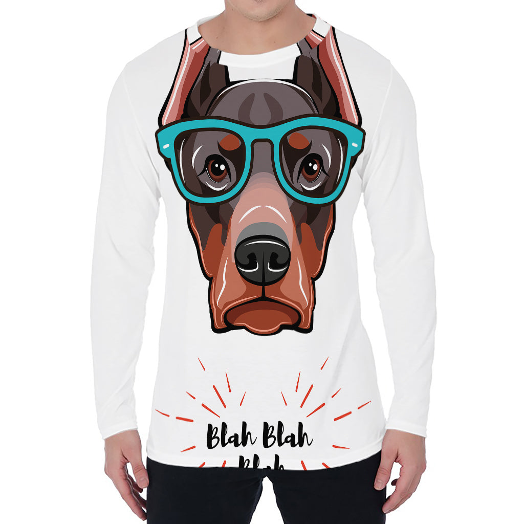 Dobermann With Glasses Print Men's Long Sleeve T-Shirt