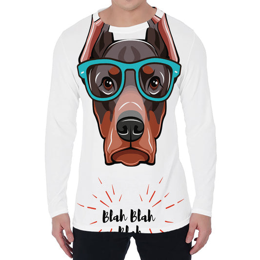 Dobermann With Glasses Print Men's Long Sleeve T-Shirt