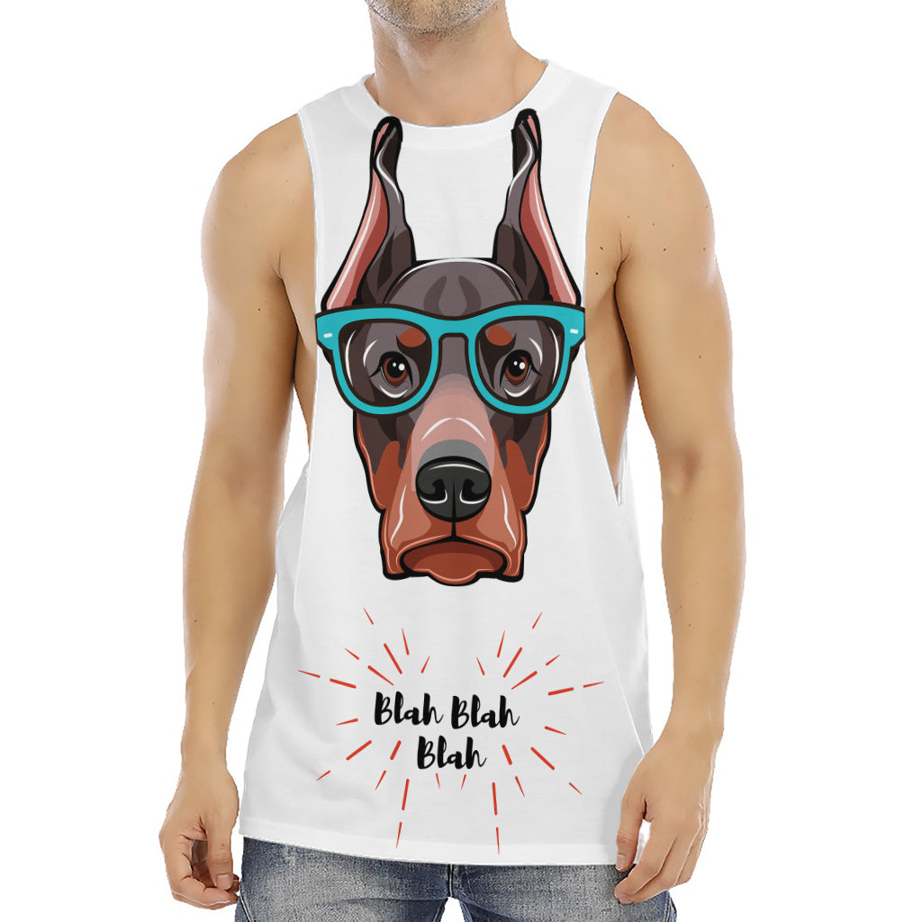 Dobermann With Glasses Print Men's Muscle Tank Top