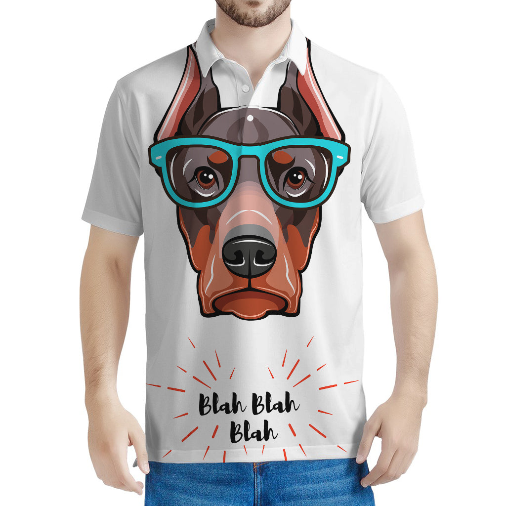 Dobermann With Glasses Print Men's Polo Shirt