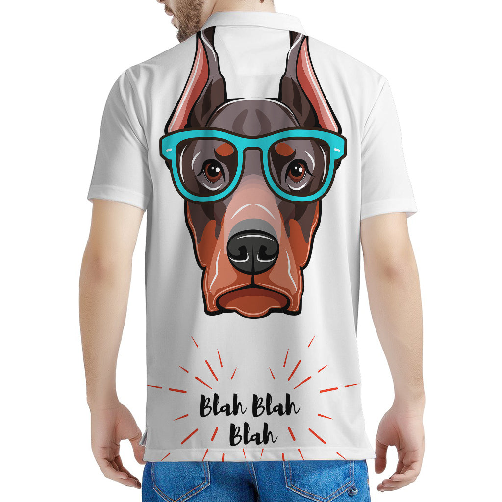 Dobermann With Glasses Print Men's Polo Shirt