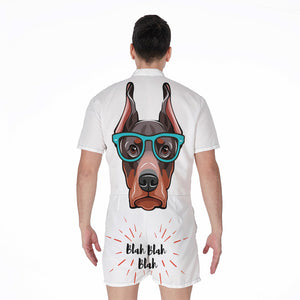 Dobermann With Glasses Print Men's Rompers