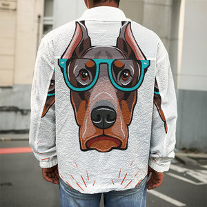 Dobermann With Glasses Print Men's Shirt Jacket