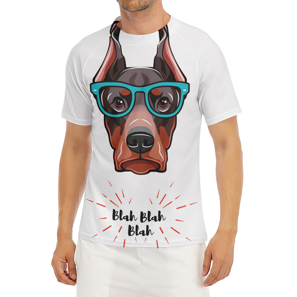 Dobermann With Glasses Print Men's Short Sleeve Rash Guard