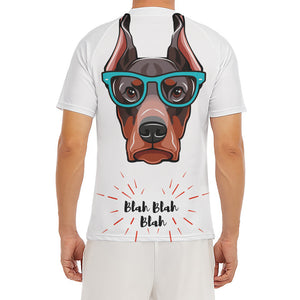 Dobermann With Glasses Print Men's Short Sleeve Rash Guard