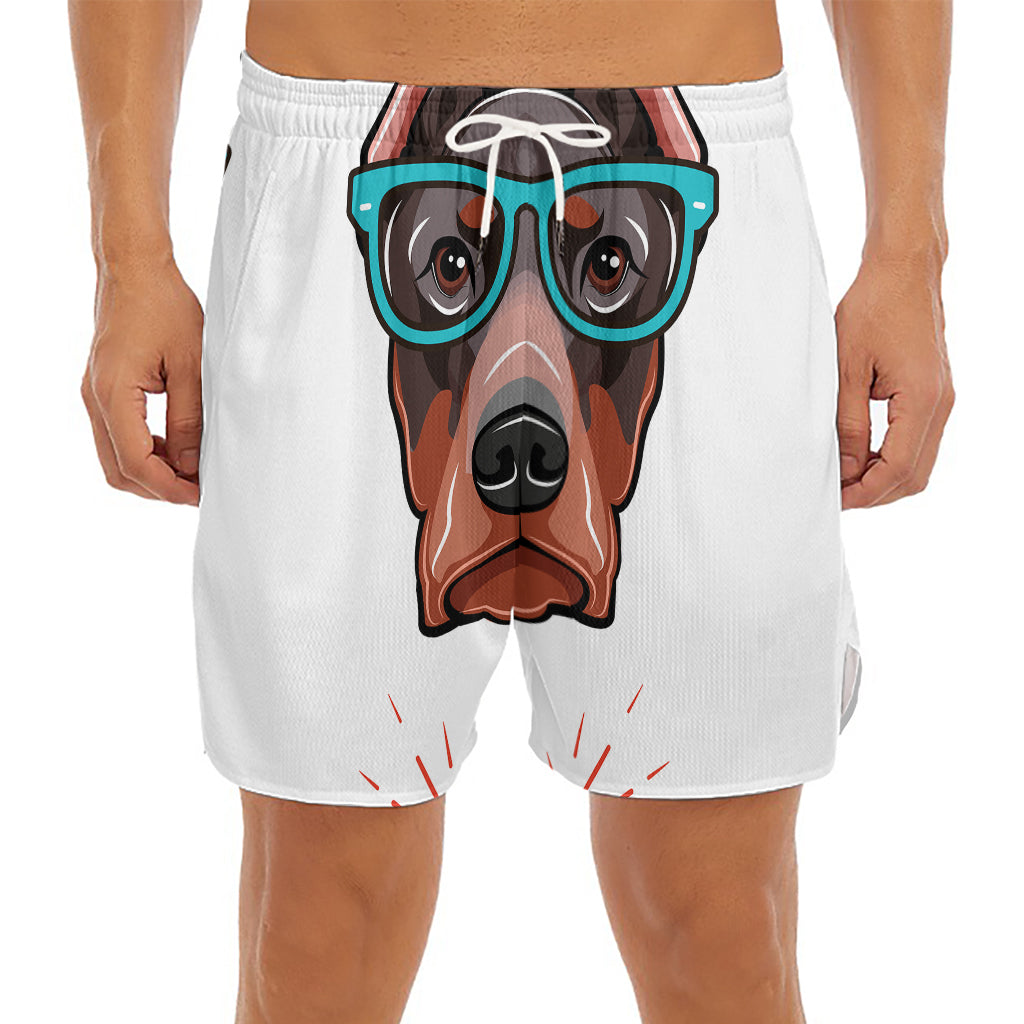 Dobermann With Glasses Print Men's Split Running Shorts