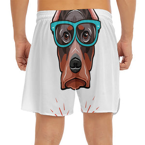 Dobermann With Glasses Print Men's Split Running Shorts