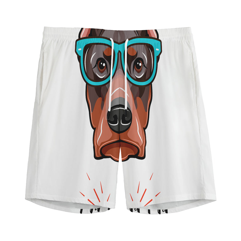 Dobermann With Glasses Print Men's Sports Shorts