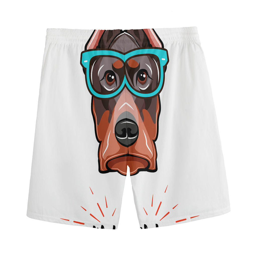 Dobermann With Glasses Print Men's Sports Shorts