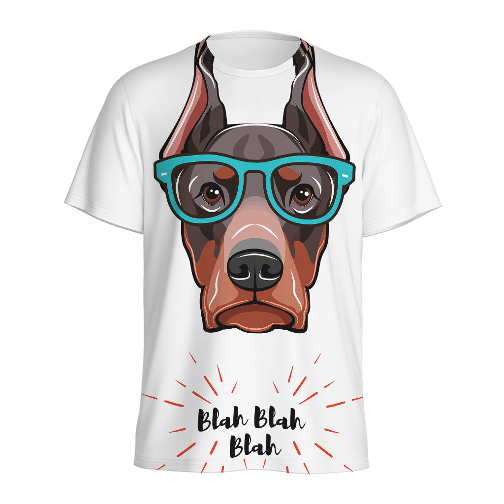 Dobermann With Glasses Print Men's Sports T-Shirt