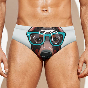 Dobermann With Glasses Print Men's Swim Briefs