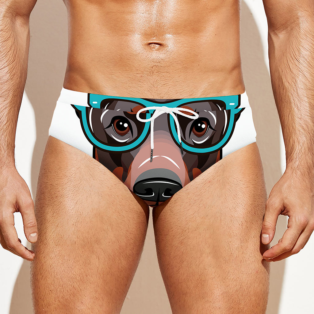 Dobermann With Glasses Print Men's Swim Briefs