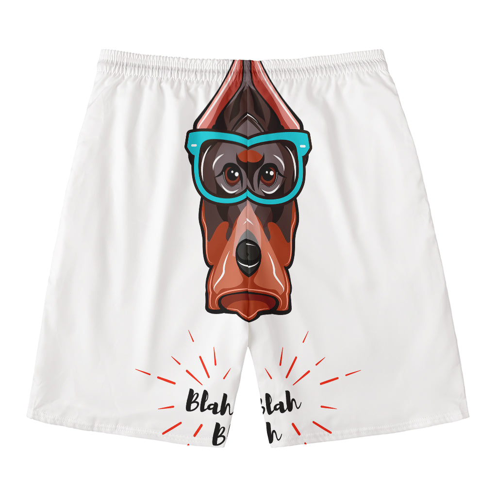 Dobermann With Glasses Print Men's Swim Trunks