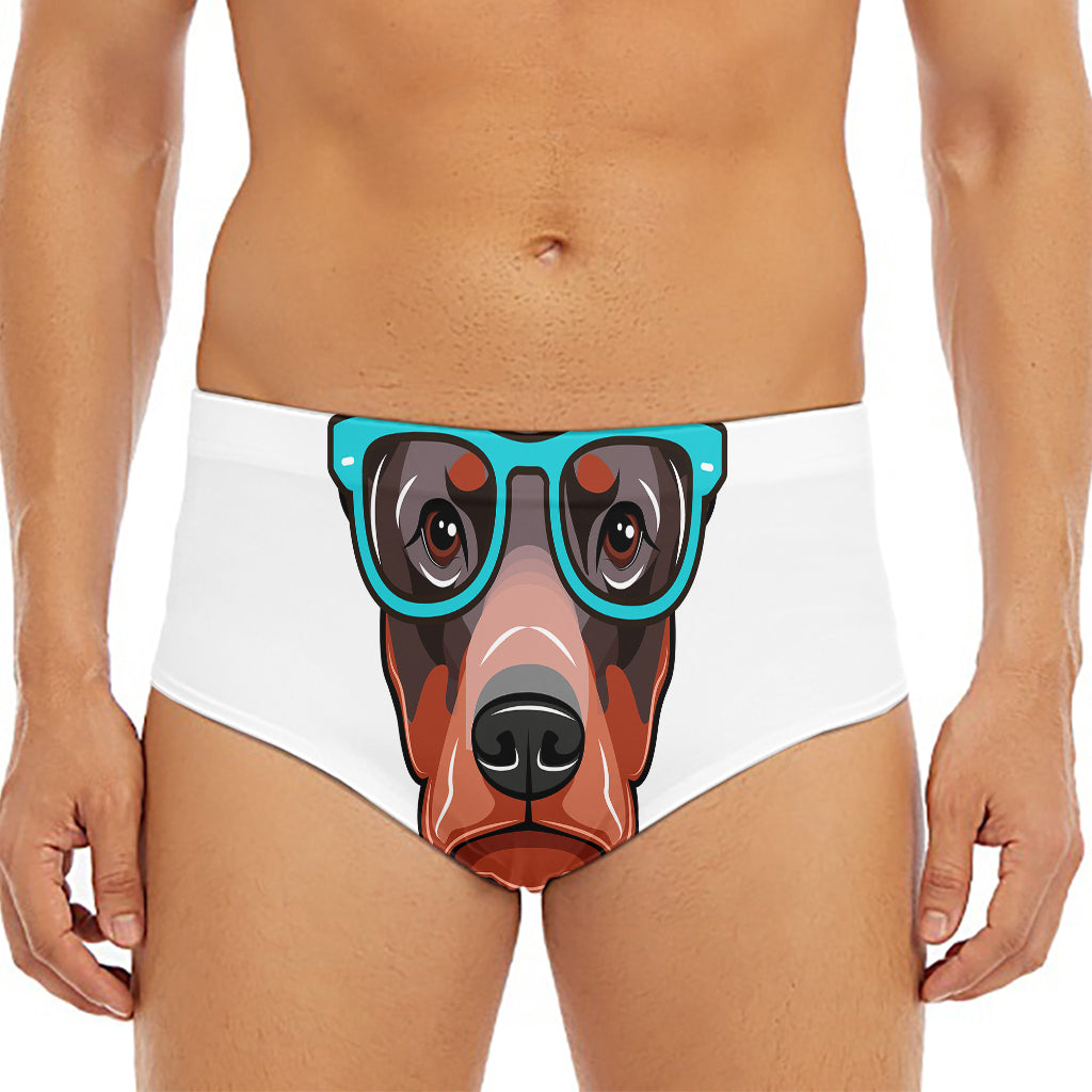 Dobermann With Glasses Print Men's Triangle Swim Briefs