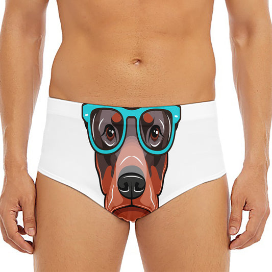 Dobermann With Glasses Print Men's Triangle Swim Briefs