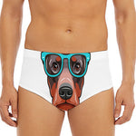 Dobermann With Glasses Print Men's Triangle Swim Briefs