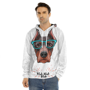 Dobermann With Glasses Print Men's Velvet Pullover Hoodie