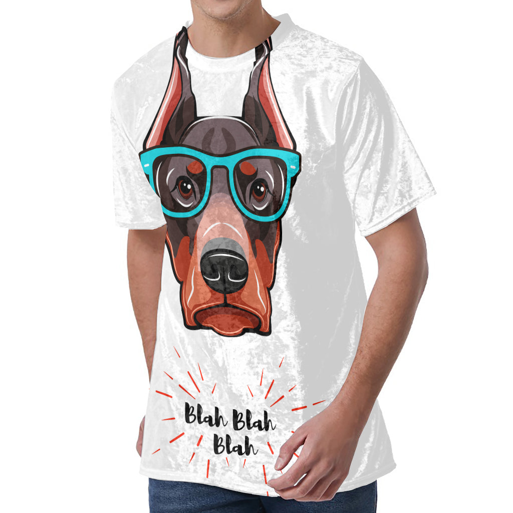 Dobermann With Glasses Print Men's Velvet T-Shirt