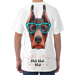 Dobermann With Glasses Print Men's Velvet T-Shirt