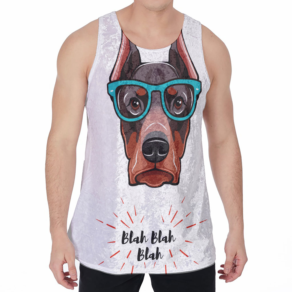 Dobermann With Glasses Print Men's Velvet Tank Top