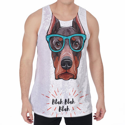Dobermann With Glasses Print Men's Velvet Tank Top