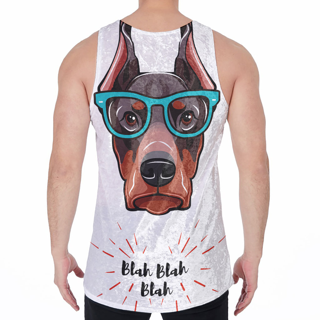 Dobermann With Glasses Print Men's Velvet Tank Top