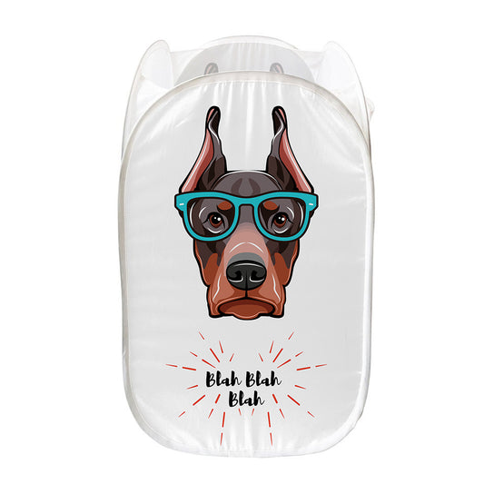 Dobermann With Glasses Print Mesh Laundry Hamper