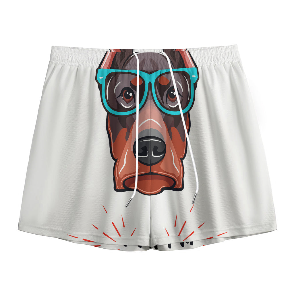 Dobermann With Glasses Print Mesh Shorts