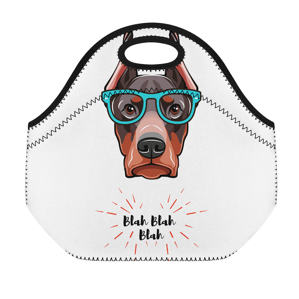 Dobermann With Glasses Print Neoprene Lunch Bag