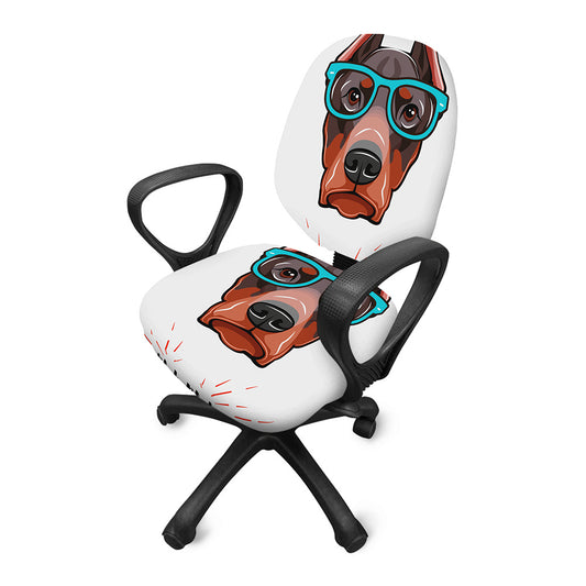 Dobermann With Glasses Print Office Chair Cover