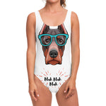 Dobermann With Glasses Print One Piece Swimsuit