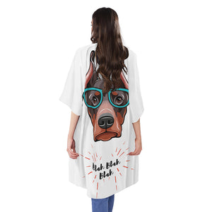 Dobermann With Glasses Print Open Front Beach Cover Up