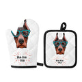 Dobermann With Glasses Print Oven Mitt And Pot Holder Set