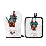 Dobermann With Glasses Print Oven Mitt And Pot Holder Set