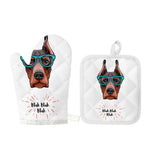 Dobermann With Glasses Print Oven Mitt And Pot Holder Set