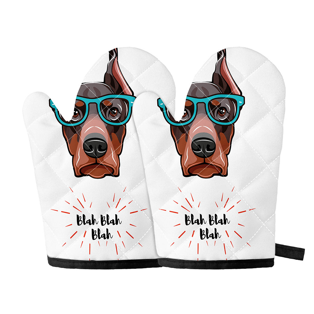 Dobermann With Glasses Print Oven Mitts