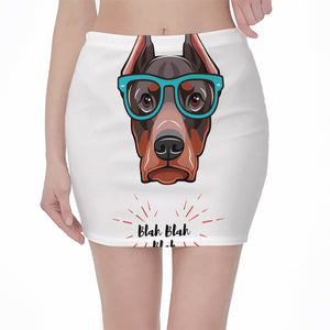 Dobermann With Glasses Print Pencil Mini Skirt