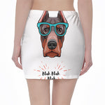 Dobermann With Glasses Print Pencil Mini Skirt