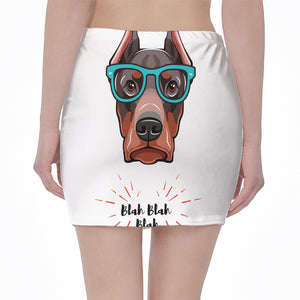 Dobermann With Glasses Print Pencil Mini Skirt