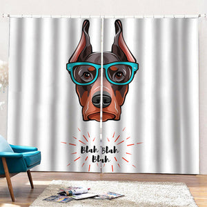 Dobermann With Glasses Print Pencil Pleat Curtains