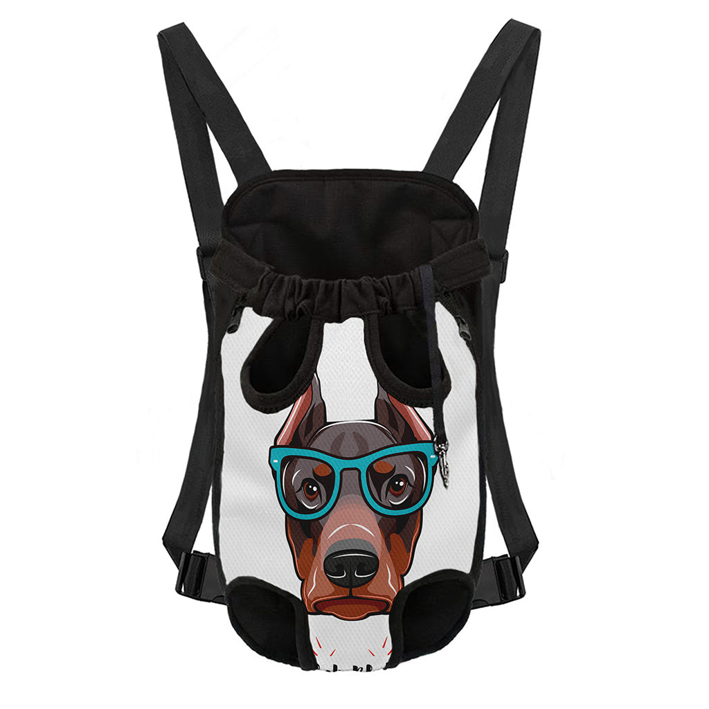 Dobermann With Glasses Print Pet Carrier Backpack